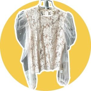 Peach lace floral tulle pearl embellishment M pink babydoll